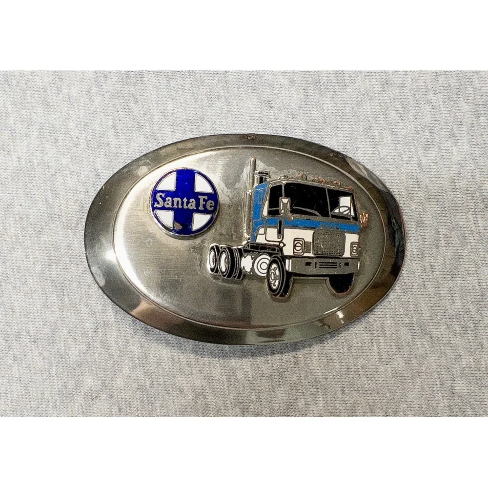 Vtg GMC Santa Fe Western Belt Buckle Silver Toned 3.25
